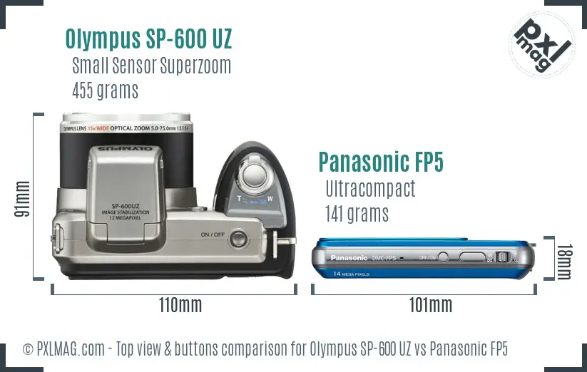 Olympus SP-600 UZ vs Panasonic FP5 top view buttons comparison