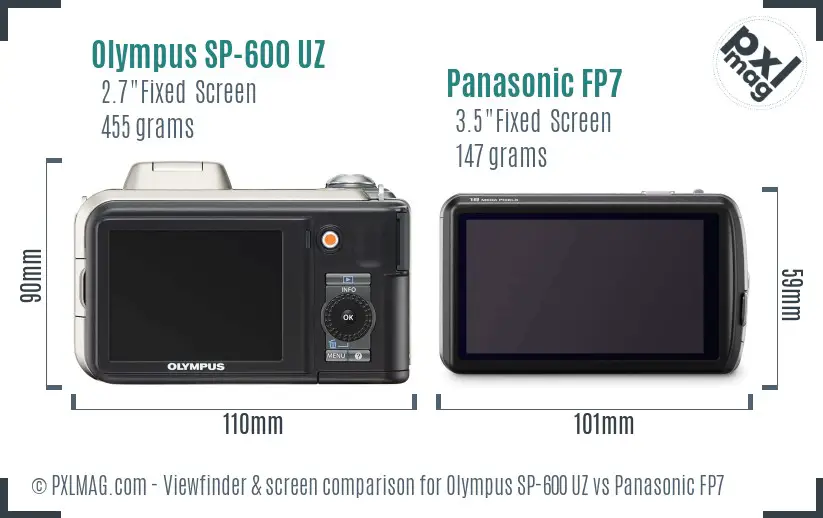 Olympus SP-600 UZ vs Panasonic FP7 Screen and Viewfinder comparison