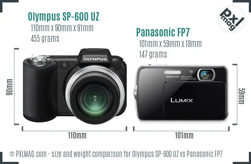 Olympus SP-600 UZ vs Panasonic FP7 size comparison