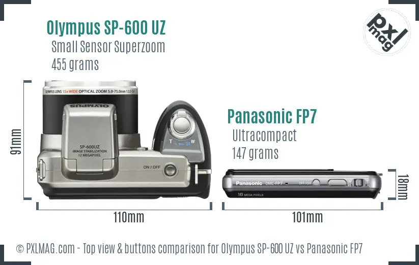 Olympus SP-600 UZ vs Panasonic FP7 top view buttons comparison