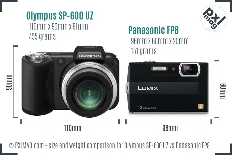 Olympus SP-600 UZ vs Panasonic FP8 size comparison