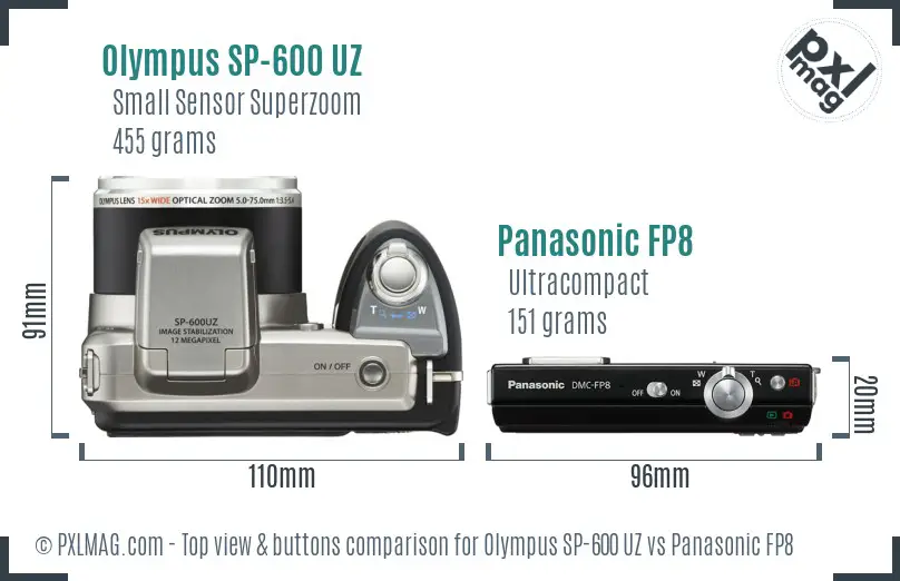 Olympus SP-600 UZ vs Panasonic FP8 top view buttons comparison
