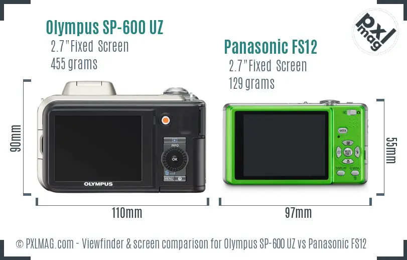 Olympus SP-600 UZ vs Panasonic FS12 Screen and Viewfinder comparison