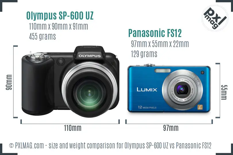 Olympus SP-600 UZ vs Panasonic FS12 size comparison