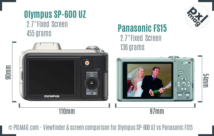 Olympus SP-600 UZ vs Panasonic FS15 Screen and Viewfinder comparison