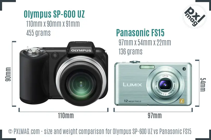 Olympus SP-600 UZ vs Panasonic FS15 size comparison
