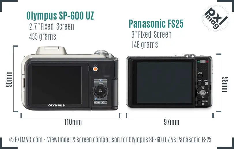Olympus SP-600 UZ vs Panasonic FS25 Screen and Viewfinder comparison