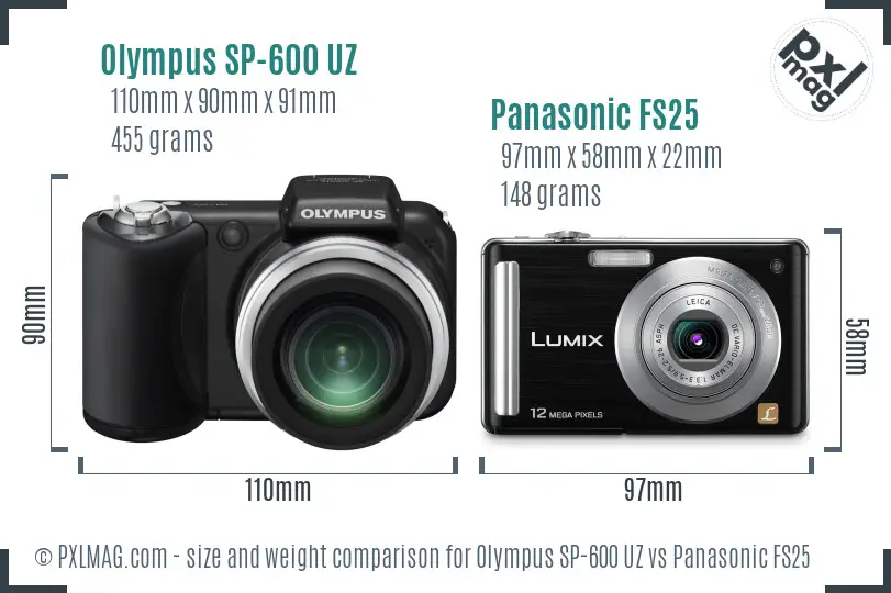 Olympus SP-600 UZ vs Panasonic FS25 size comparison