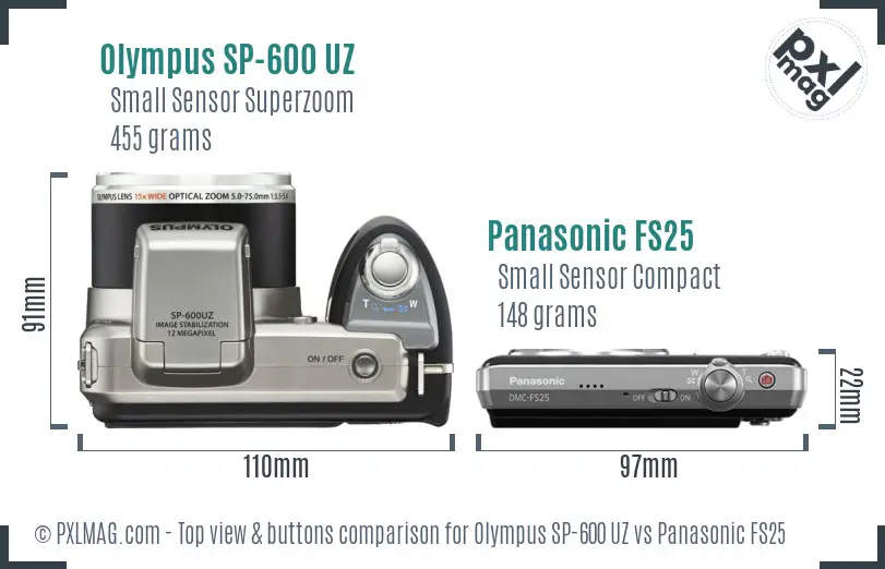 Olympus SP-600 UZ vs Panasonic FS25 top view buttons comparison