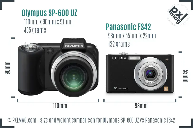 Olympus SP-600 UZ vs Panasonic FS42 size comparison