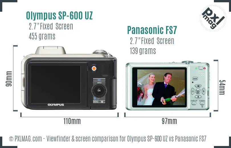 Olympus SP-600 UZ vs Panasonic FS7 Screen and Viewfinder comparison