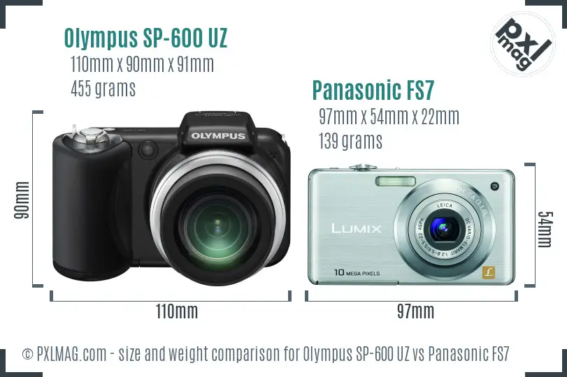 Olympus SP-600 UZ vs Panasonic FS7 size comparison