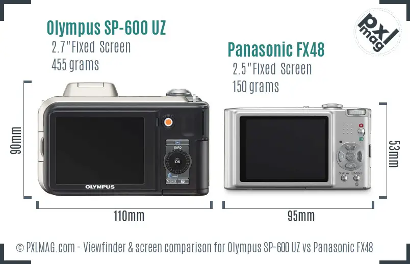 Olympus SP-600 UZ vs Panasonic FX48 Screen and Viewfinder comparison