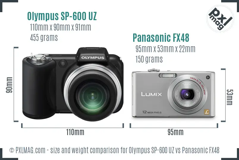 Olympus SP-600 UZ vs Panasonic FX48 size comparison