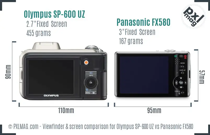 Olympus SP-600 UZ vs Panasonic FX580 Screen and Viewfinder comparison