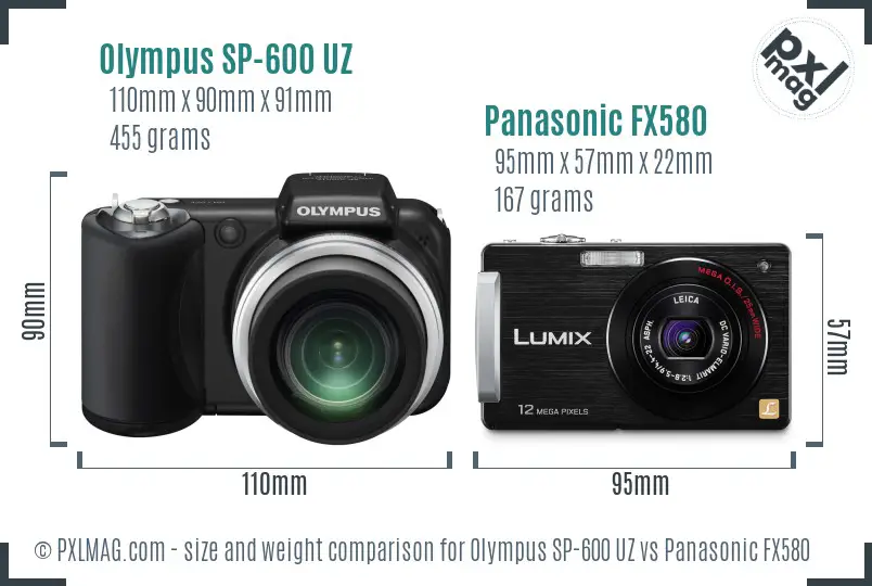 Olympus SP-600 UZ vs Panasonic FX580 size comparison