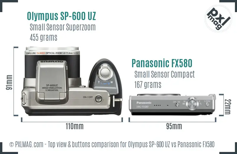 Olympus SP-600 UZ vs Panasonic FX580 top view buttons comparison