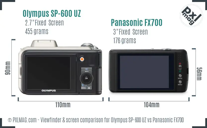 Olympus SP-600 UZ vs Panasonic FX700 Screen and Viewfinder comparison