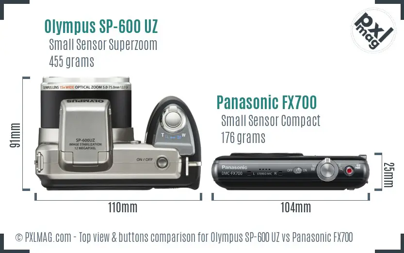 Olympus SP-600 UZ vs Panasonic FX700 top view buttons comparison