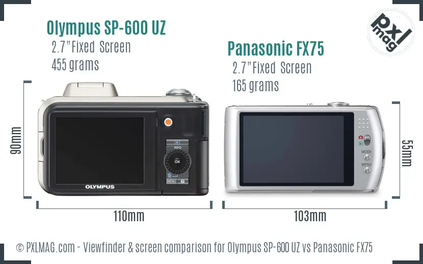 Olympus SP-600 UZ vs Panasonic FX75 Screen and Viewfinder comparison