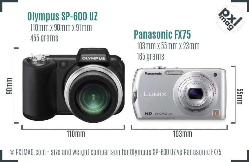 Olympus SP-600 UZ vs Panasonic FX75 size comparison