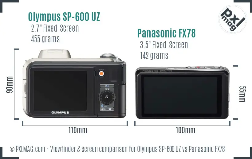 Olympus SP-600 UZ vs Panasonic FX78 Screen and Viewfinder comparison
