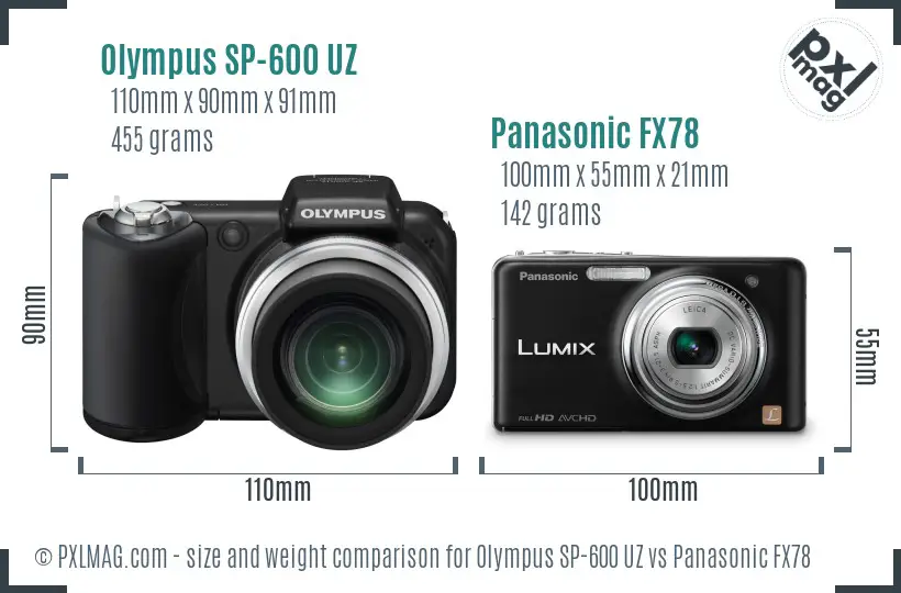 Olympus SP-600 UZ vs Panasonic FX78 size comparison