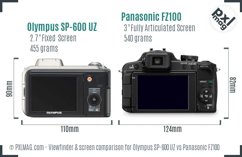 Olympus SP-600 UZ vs Panasonic FZ100 Screen and Viewfinder comparison