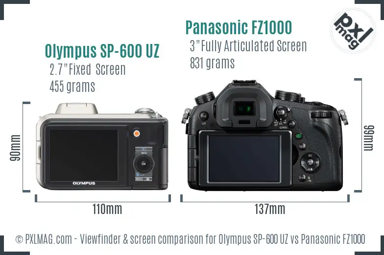 Olympus SP-600 UZ vs Panasonic FZ1000 Screen and Viewfinder comparison