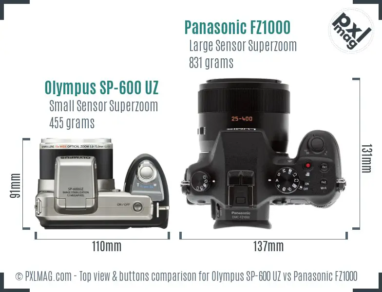 Olympus SP-600 UZ vs Panasonic FZ1000 top view buttons comparison