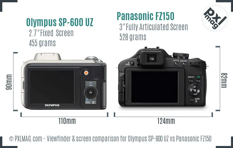 Olympus SP-600 UZ vs Panasonic FZ150 Screen and Viewfinder comparison