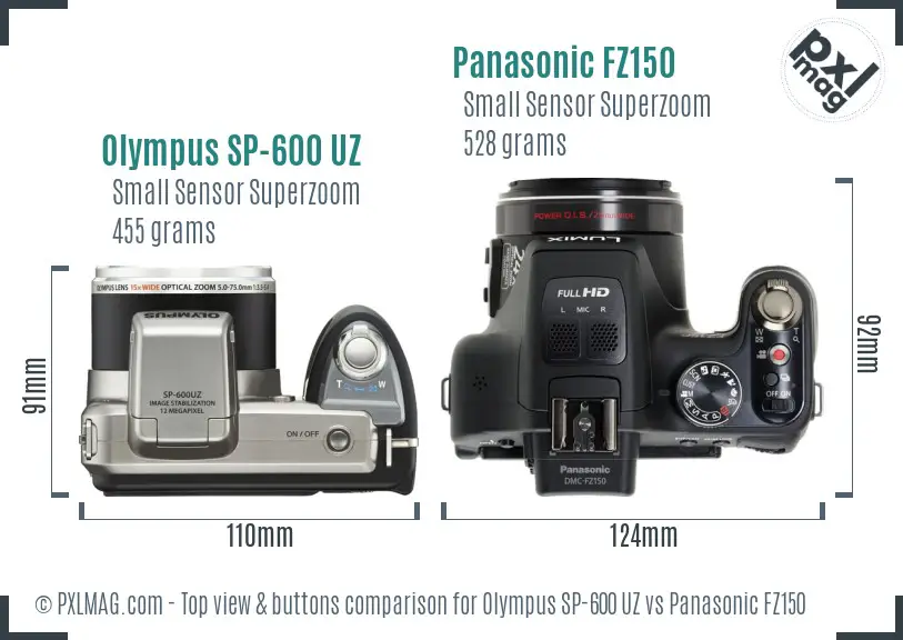 Olympus SP-600 UZ vs Panasonic FZ150 top view buttons comparison