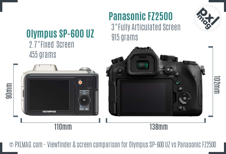 Olympus SP-600 UZ vs Panasonic FZ2500 Screen and Viewfinder comparison