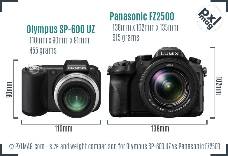 Olympus SP-600 UZ vs Panasonic FZ2500 size comparison