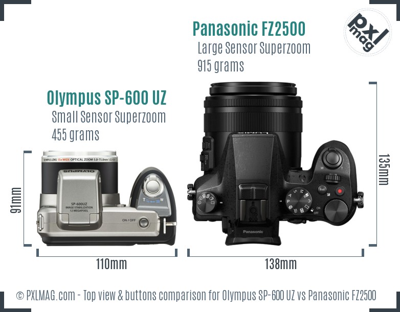 Olympus SP-600 UZ vs Panasonic FZ2500 top view buttons comparison