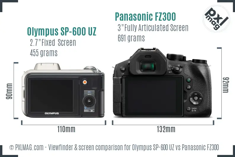 Olympus SP-600 UZ vs Panasonic FZ300 Screen and Viewfinder comparison
