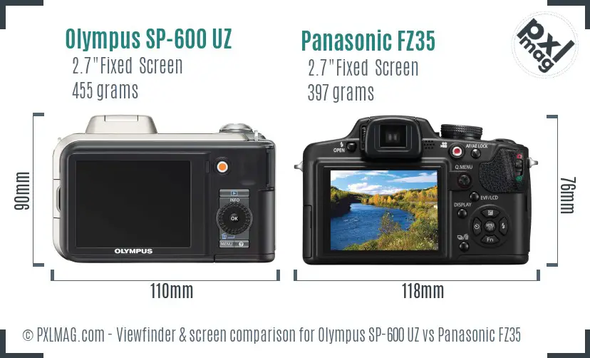 Olympus SP-600 UZ vs Panasonic FZ35 Screen and Viewfinder comparison