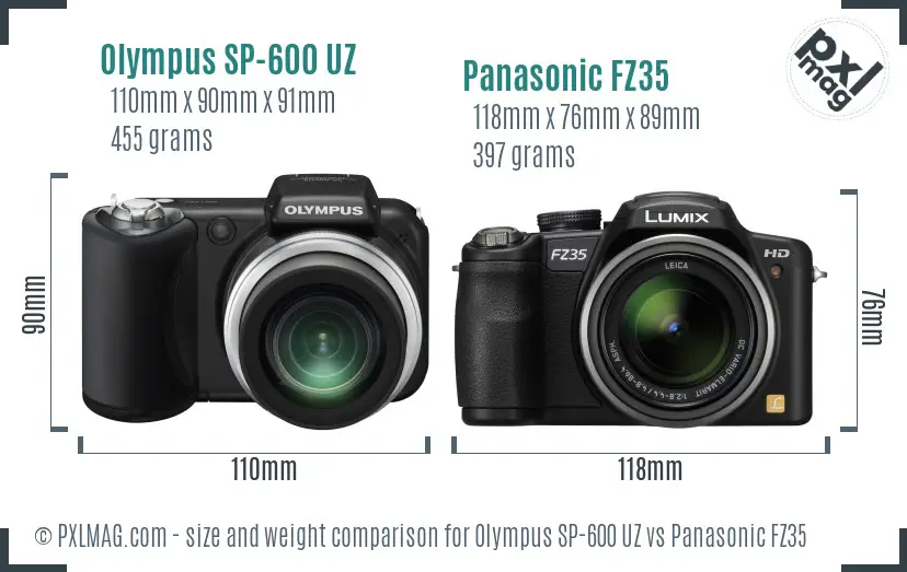 Olympus SP-600 UZ vs Panasonic FZ35 size comparison