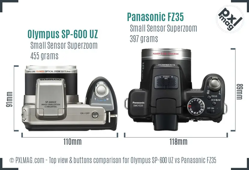 Olympus SP-600 UZ vs Panasonic FZ35 top view buttons comparison