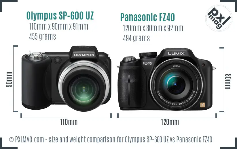 Olympus SP-600 UZ vs Panasonic FZ40 size comparison