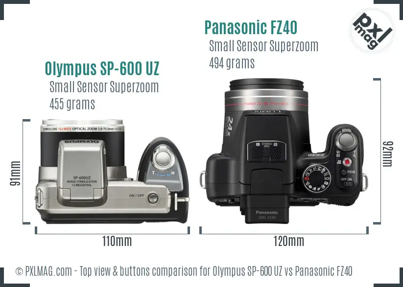 Olympus SP-600 UZ vs Panasonic FZ40 top view buttons comparison