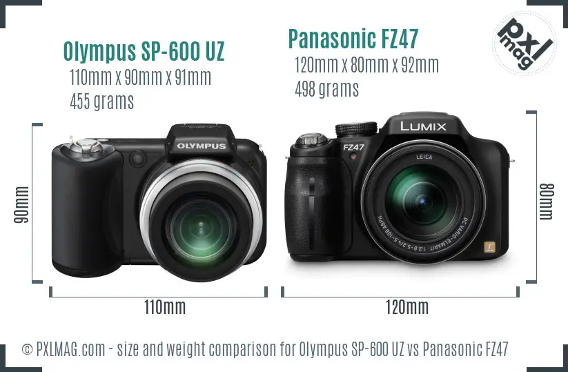 Olympus SP-600 UZ vs Panasonic FZ47 size comparison