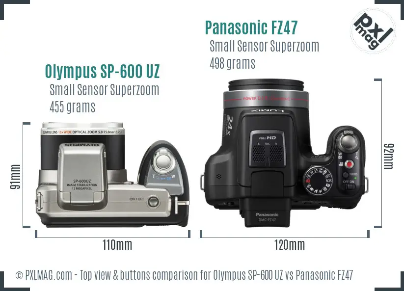 Olympus SP-600 UZ vs Panasonic FZ47 top view buttons comparison