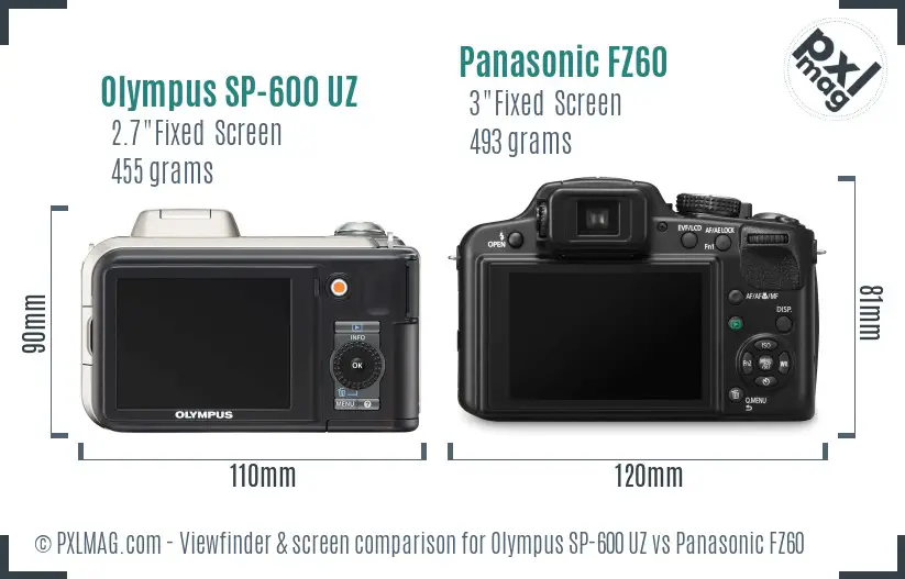 Olympus SP-600 UZ vs Panasonic FZ60 Screen and Viewfinder comparison