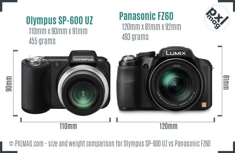 Olympus SP-600 UZ vs Panasonic FZ60 size comparison