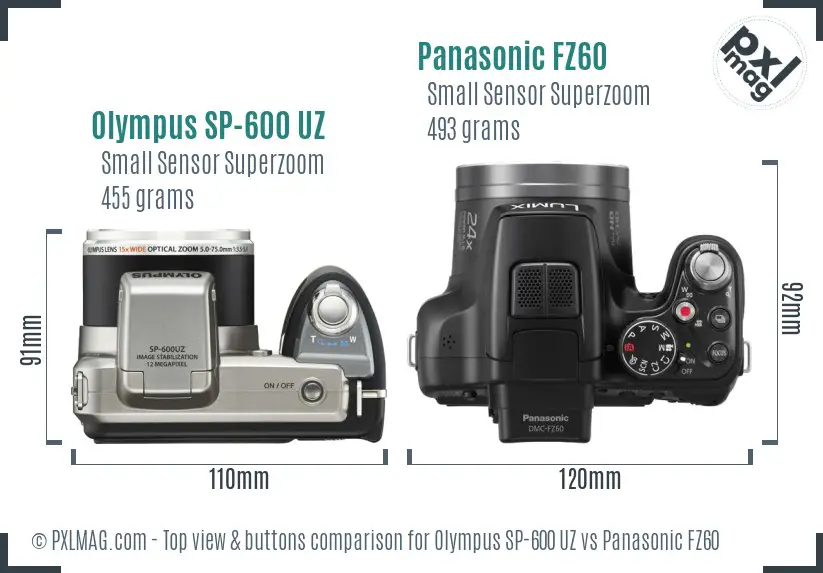 Olympus SP-600 UZ vs Panasonic FZ60 top view buttons comparison