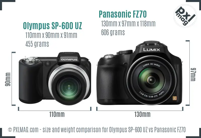 Olympus SP-600 UZ vs Panasonic FZ70 size comparison