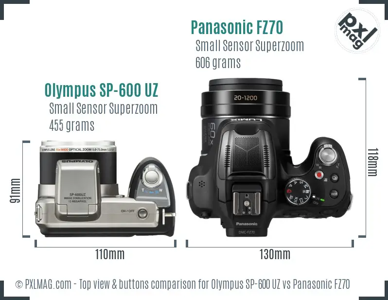 Olympus SP-600 UZ vs Panasonic FZ70 top view buttons comparison