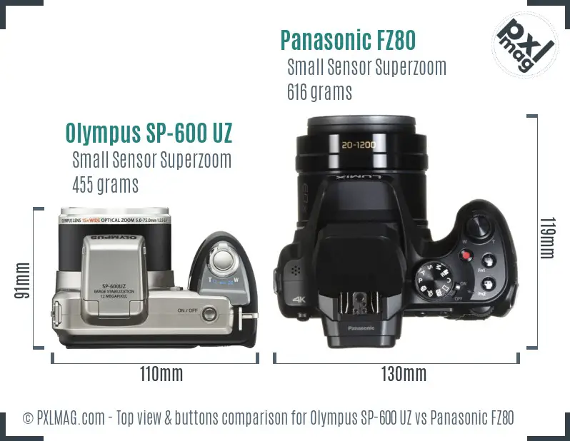 Olympus SP-600 UZ vs Panasonic FZ80 top view buttons comparison