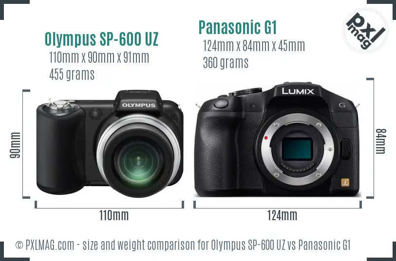 Olympus SP-600 UZ vs Panasonic G1 size comparison